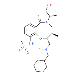 ChemSpider 2D Image | N-{(2R,3R)-2-{[(Cyclohexylmethyl)(methyl)amino]methyl}-5-[(2S)-1-hydroxy-2-propanyl]-3-methyl-6-oxo-3,4,5,6-tetrahydro-2H-1,5-benzoxazocin-10-yl}methanesulfonamide | C24H39N3O5S