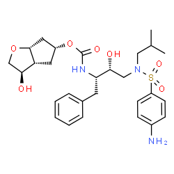 ChemSpider 2D Image | (3R,3aR,5R,6aR)-3-Hydroxyhexahydro-2H-cyclopenta[b]furan-5-yl [(2S,3R)-4-{[(4-aminophenyl)sulfonyl](isobutyl)amino}-3-hydroxy-1-phenyl-2-butanyl]carbamate | C28H39N3O7S