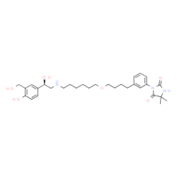 ChemSpider 2D Image | 3-[3-(4-{[6-({(2R)-2-Hydroxy-2-[4-hydroxy-3-(hydroxymethyl)phenyl]ethyl}amino)hexyl]oxy}butyl)phenyl]-5,5-dimethyl-2,4-imidazolidinedione | C30H43N3O6