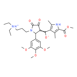 ChemSpider 2D Image | {1-[3-(Diethylammonio)propyl]-4,5-dioxo-2-(3,4,5-trimethoxyphenyl)-3-pyrrolidinylidene}[5-(methoxycarbonyl)-2,4-dimethyl-1H-pyrrol-3-yl]methanolate | C29H39N3O8