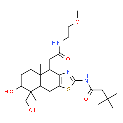 ChemSpider 2D Image | N-[7-Hydroxy-8-(hydroxymethyl)-4-{2-[(2-methoxyethyl)amino]-2-oxoethyl}-4a,8-dimethyl-4,4a,5,6,7,8,8a,9-octahydronaphtho[2,3-d][1,3]thiazol-2-yl]-3,3-dimethylbutanamide | C25H41N3O5S