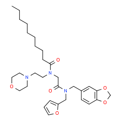 ChemSpider 2D Image | N-{2-[(1,3-Benzodioxol-5-ylmethyl)(2-furylmethyl)amino]-2-oxoethyl}-N-[2-(4-morpholinyl)ethyl]decanamide | C31H45N3O6