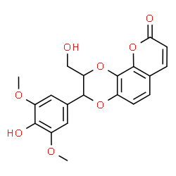 ChemSpider 2D Image | 3-(4-Hydroxy-3,5-dimethoxyphenyl)-2-(hydroxymethyl)-2,3-dihydro-9H-[1,4]dioxino[2,3-h]chromen-9-one | C20H18O8