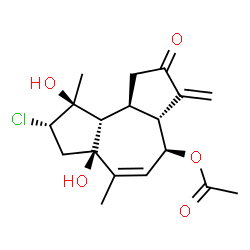 ChemSpider 2D Image | (3aR,4S,6aS,8S,9S,9aR,9bS)-8-Chloro-6a,9-dihydroxy-6,9-dimethyl-3-methylene-2-oxo-2,3,3a,4,6a,7,8,9,9a,9b-decahydro-1H-cyclopenta[e]azulen-4-yl acetate | C18H23ClO5