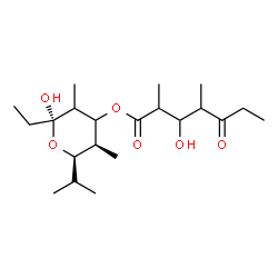 ChemSpider 2D Image | (5R)-2,4-Dideoxy-1-C-ethyl-3-O-(3-hydroxy-2,4-dimethyl-5-oxoheptanoyl)-5-isopropyl-2,4-dimethyl-beta-L-glycero-pentopyranose | C21H38O6