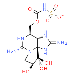 ChemSpider 2D Image | ({[(3aS,4R,9S,10aS)-2,6-Diammonio-9,10,10-trihydroxy-3a,4,9,10-tetrahydro-1H,8H-pyrrolo[1,2-c]purin-4-yl]methoxy}carbonyl)sulfamate | C10H18N7O8S