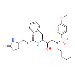 ChemSpider 2D Image | [(2S)-5-Oxo-2-pyrrolidinyl]methyl [(2S,3R)-3-hydroxy-4-{[(4-methoxyphenyl)sulfonyl](pentyl)amino}-1-phenyl-2-butanyl]carbamate | C28H39N3O7S