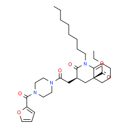 ChemSpider 2D Image | Ethyl (3S,4aS)-3-{2-[4-(2-furoyl)-1-piperazinyl]-2-oxoethyl}-1-octyl-2-oxo-1,3,4,5,6,7-hexahydro-4a(2H)-quinolinecarboxylate | C31H45N3O6