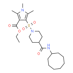 ChemSpider 2D Image | Ethyl 4-{[4-(cyclooctylcarbamoyl)-1-piperidinyl]sulfonyl}-1,2,5-trimethyl-1H-pyrrole-3-carboxylate | C24H39N3O5S