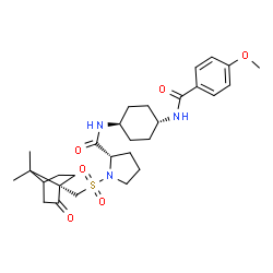 ChemSpider 2D Image | 1-({[(1S)-7,7-Dimethyl-2-oxobicyclo[2.2.1]hept-1-yl]methyl}sulfonyl)-N-{trans-4-[(4-methoxybenzoyl)amino]cyclohexyl}-L-prolinamide | C29H41N3O6S