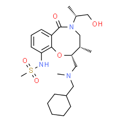ChemSpider 2D Image | N-[(2R,3S)-2-[[cyclohexylmethyl(methyl)amino]methyl]-5-[(2R)-1-hydroxypropan-2-yl]-3-methyl-6-oxo-3,4-dihydro-2H-1,5-benzoxazocin-10-yl]methanesulfonamide | C24H39N3O5S