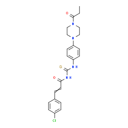 ChemSpider 2D Image | 3-(4-Chlorophenyl)-N-{[4-(4-propionyl-1-piperazinyl)phenyl]carbamothioyl}acrylamide | C23H25ClN4O2S