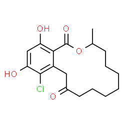 ChemSpider 2D Image | 13-Chloro-14,16-dihydroxy-3-methyl-3,4,5,6,7,8,9,10-octahydro-1H-2-benzoxacyclotetradecine-1,11(12H)-dione | C18H23ClO5