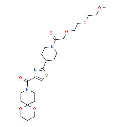 ChemSpider 2D Image | 1-{4-[4-(1,5-Dioxa-9-azaspiro[5.5]undec-9-ylcarbonyl)-1,3-thiazol-2-yl]-1-piperidinyl}-2-[2-(2-methoxyethoxy)ethoxy]ethanone | C24H37N3O7S