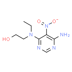ChemSpider 2D Image | 2-[(6-Amino-5-nitro-4-pyrimidinyl)(ethyl)amino]ethanol | C8H13N5O3