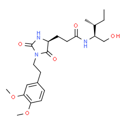 ChemSpider 2D Image | 3-{(4S)-1-[2-(3,4-Dimethoxyphenyl)ethyl]-2,5-dioxo-4-imidazolidinyl}-N-[(2S,3R)-1-hydroxy-3-methyl-2-pentanyl]propanamide | C22H33N3O6