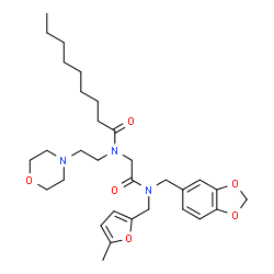 ChemSpider 2D Image | N-(2-{(1,3-Benzodioxol-5-ylmethyl)[(5-methyl-2-furyl)methyl]amino}-2-oxoethyl)-N-[2-(4-morpholinyl)ethyl]nonanamide | C31H45N3O6