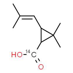 ChemSpider 2D Image | 2,2-Dimethyl-3-(2-methyl-1-propen-1-yl)cyclopropane(~14~C)carboxylic acid | C914CH16O2