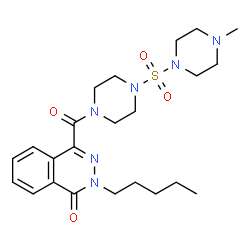 ChemSpider 2D Image | 4-({4-[(4-Methyl-1-piperazinyl)sulfonyl]-1-piperazinyl}carbonyl)-2-pentyl-1(2H)-phthalazinone | C23H34N6O4S