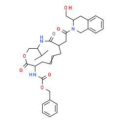 ChemSpider 2D Image | Benzyl (6-{2-[3-(hydroxymethyl)-3,4-dihydro-2(1H)-isoquinolinyl]-2-oxoethyl}-3-isopropyl-5,12-dioxo-1-oxa-4-azacyclododec-8-en-11-yl)carbamate | C33H41N3O7