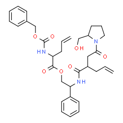 ChemSpider 2D Image | 2-[(2-{2-[2-(Hydroxymethyl)-1-pyrrolidinyl]-2-oxoethyl}-4-pentenoyl)amino]-2-phenylethyl 2-{[(benzyloxy)carbonyl]amino}-4-pentenoate | C33H41N3O7