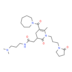 ChemSpider 2D Image | 2-{5-(1-Azepanylcarbonyl)-6-methyl-2-oxo-1-[3-(2-oxo-1-pyrrolidinyl)propyl]-1,2,3,4-tetrahydro-3-pyridinyl}-N-[3-(dimethylamino)propyl]acetamide | C27H45N5O4
