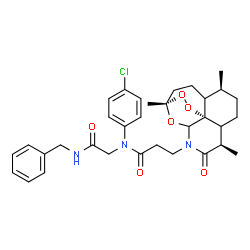 ChemSpider 2D Image | N-[2-(Benzylamino)-2-oxoethyl]-N-(4-chlorophenyl)-3-[(5S,9R,13R)-1,5,9-trimethyl-10-oxo-14,15,16-trioxa-11-azatetracyclo[10.3.1.0~4,13~.0~8,13~]hexadec-11-yl]propanamide | C33H40ClN3O6