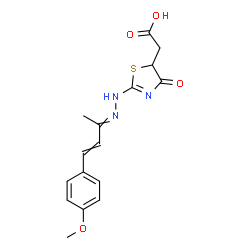 ChemSpider 2D Image | (2-{2-[4-(4-Methoxyphenyl)-3-buten-2-ylidene]hydrazino}-4-oxo-4,5-dihydro-1,3-thiazol-5-yl)acetic acid | C16H17N3O4S