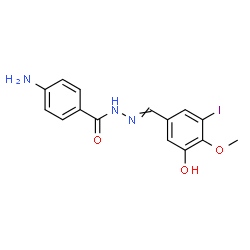 ChemSpider 2D Image | 4-Amino-N'-(3-hydroxy-5-iodo-4-methoxybenzylidene)benzohydrazide | C15H14IN3O3