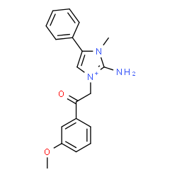 ChemSpider 2D Image | 2-Amino-3-[2-(3-methoxyphenyl)-2-oxoethyl]-1-methyl-5-phenyl-1H-imidazol-3-ium | C19H20N3O2