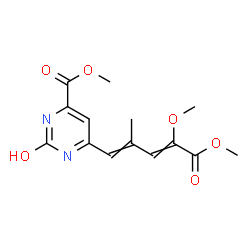 ChemSpider 2D Image | Methyl 6-(4,5-dimethoxy-2-methyl-5-oxo-1,3-pentadien-1-yl)-2-hydroxy-4-pyrimidinecarboxylate | C14H16N2O6