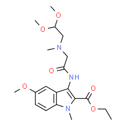 ChemSpider 2D Image | Ethyl 3-{[N-(2,2-dimethoxyethyl)-N-methylglycyl]amino}-5-methoxy-1-methyl-1H-indole-2-carboxylate | C20H29N3O6