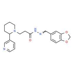 ChemSpider 2D Image | N'-(1,3-Benzodioxol-5-ylmethylene)-3-[2-(3-pyridinyl)-1-piperidinyl]propanehydrazide | C21H24N4O3