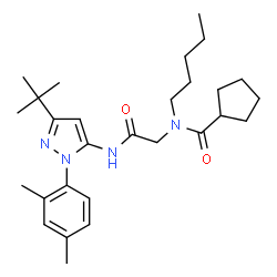 ChemSpider 2D Image | N-(2-{[1-(2,4-Dimethylphenyl)-3-(2-methyl-2-propanyl)-1H-pyrazol-5-yl]amino}-2-oxoethyl)-N-pentylcyclopentanecarboxamide | C28H42N4O2