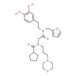 ChemSpider 2D Image | N-(2-{[2-(3,4-Dimethoxyphenyl)ethyl](2-furylmethyl)amino}-2-oxoethyl)-N-[3-(4-morpholinyl)propyl]cyclopentanecarboxamide | C30H43N3O6