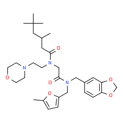 ChemSpider 2D Image | N-(2-{(1,3-Benzodioxol-5-ylmethyl)[(5-methyl-2-furyl)methyl]amino}-2-oxoethyl)-3,5,5-trimethyl-N-[2-(4-morpholinyl)ethyl]hexanamide | C31H45N3O6