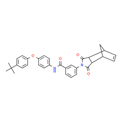 ChemSpider 2D Image | N-[4-(4-tert-Butylphenoxy)phenyl]-3-(3,5-dioxo-4-azatricyclo[5.2.1.0~2,6~]dec-8-en-4-yl)benzamide | C32H30N2O4