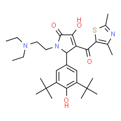 ChemSpider 2D Image | 5-(3,5-Di-tert-butyl-4-hydroxyphenyl)-1-[2-(diethylamino)ethyl]-4-[(2,4-dimethyl-1,3-thiazol-5-yl)carbonyl]-3-hydroxy-1,5-dihydro-2H-pyrrol-2-one | C30H43N3O4S