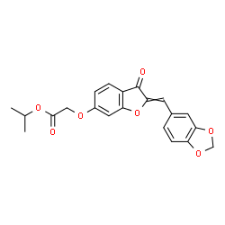 ChemSpider 2D Image | Isopropyl {[2-(1,3-benzodioxol-5-ylmethylene)-3-oxo-2,3-dihydro-1-benzofuran-6-yl]oxy}acetate | C21H18O7
