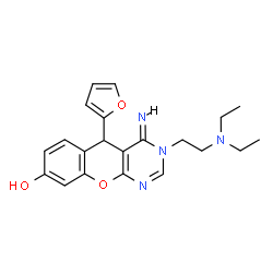 ChemSpider 2D Image | (4Z)-3-[2-(Diethylamino)ethyl]-5-(2-furyl)-4-imino-3,5-dihydro-4H-chromeno[2,3-d]pyrimidin-8-ol | C21H24N4O3
