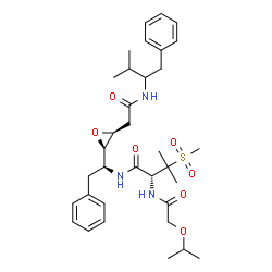 ChemSpider 2D Image | (2R)-2-[(Isopropoxyacetyl)amino]-3-methyl-N-{(1S)-1-[(2R,3S)-3-{2-[(3-methyl-1-phenyl-2-butanyl)amino]-2-oxoethyl}-2-oxiranyl]-2-phenylethyl}-3-(methylsulfonyl)butanamide | C34H49N3O7S