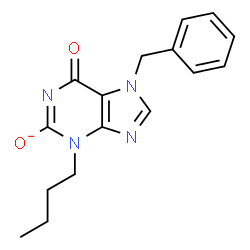 ChemSpider 2D Image | 7-Benzyl-3-butyl-6-oxo-6,7-dihydro-3H-purin-2-olate | C16H17N4O2