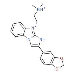 ChemSpider 2D Image | 2-(1,3-Benzodioxol-5-yl)-9-[2-(dimethylammonio)ethyl]-1H-imidazo[1,2-a][3,1]benzimidazol-9-ium | C20H22N4O2