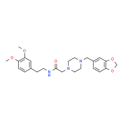 ChemSpider 2D Image | 2-[4-(1,3-Benzodioxol-5-ylmethyl)-1-piperazinyl]-N-[2-(3,4-dimethoxyphenyl)ethyl]acetamide | C24H31N3O5