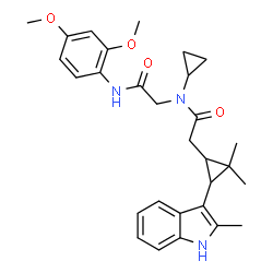 ChemSpider 2D Image | N~2~-Cyclopropyl-N-(2,4-dimethoxyphenyl)-N~2~-{[2,2-dimethyl-3-(2-methyl-1H-indol-3-yl)cyclopropyl]acetyl}glycinamide | C29H35N3O4