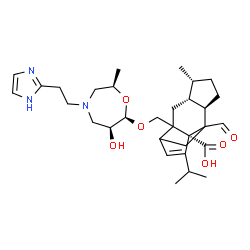ChemSpider 2D Image | (1R,4R,5R,8R)-9-Formyl-2-[({(2R,6S,7R)-6-hydroxy-4-[2-(1H-imidazol-2-yl)ethyl]-2-methyl-1,4-oxazepan-7-yl}oxy)methyl]-13-isopropyl-5-methyltetracyclo[7.4.0.0~2,11~.0~4,8~]tridec-12-ene-1-carboxylic ac
id | C31H45N3O6