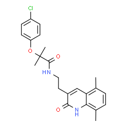 ChemSpider 2D Image | 2-(4-Chlorophenoxy)-N-[2-(5,8-dimethyl-2-oxo-1,2-dihydro-3-quinolinyl)ethyl]-2-methylpropanamide | C23H25ClN2O3