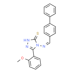 ChemSpider 2D Image | 4-[(Z)-(4-Biphenylylmethylene)amino]-5-(2-methoxyphenyl)-2,4-dihydro-3H-1,2,4-triazole-3-thione | C22H18N4OS