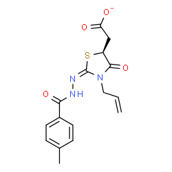 ChemSpider 2D Image | {(2E,5S)-3-Allyl-2-[(4-methylbenzoyl)hydrazono]-4-oxo-1,3-thiazolidin-5-yl}acetate | C16H16N3O4S
