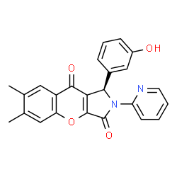 ChemSpider 2D Image | (1R)-1-(3-Hydroxyphenyl)-6,7-dimethyl-2-(2-pyridinyl)-1,2-dihydrochromeno[2,3-c]pyrrole-3,9-dione | C24H18N2O4